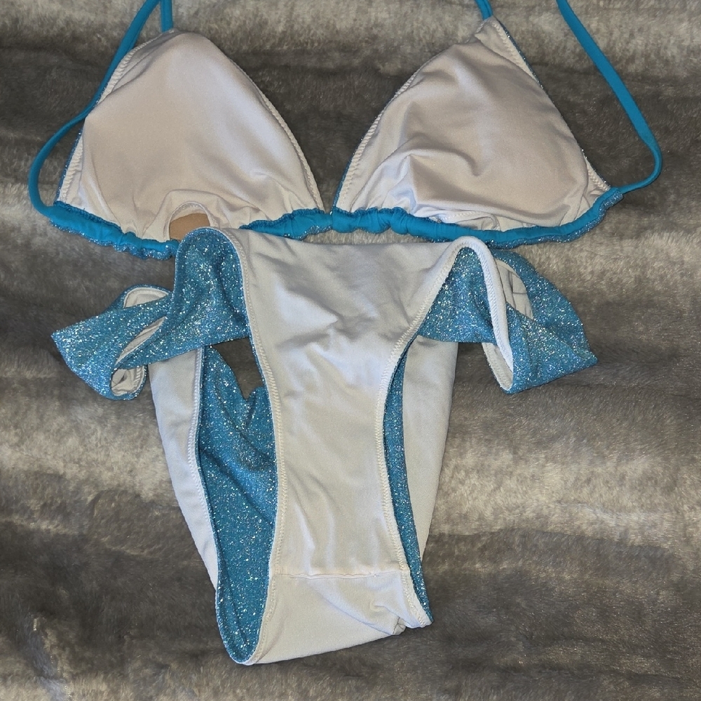PINK Victoria's Secret Shiny Blue 3pc Bikini Set - Picture 5 of 5